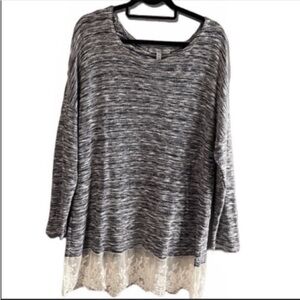 Olivia Sky long sleeves heather blue thin knit top with lace trim. Size 3X.